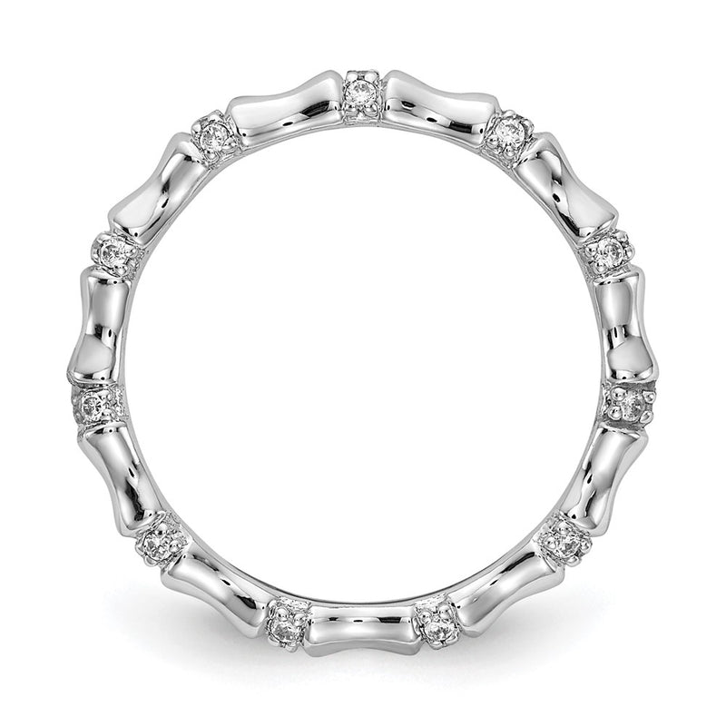 14k White Gold Real Diamond Fancy Bamboo Ring