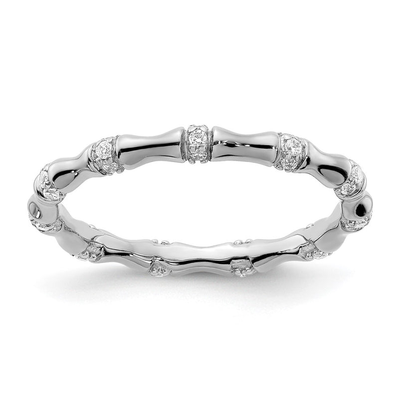 14k White Gold Real Diamond Fancy Bamboo Ring