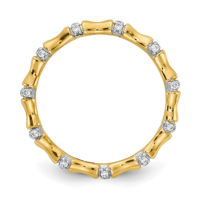 14K Yellow Gold Real Diamond Fancy Bamboo Ring