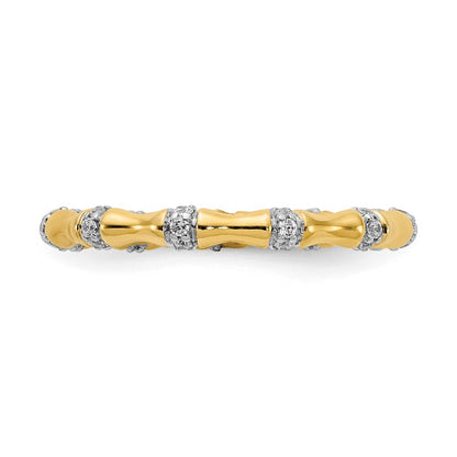 14K Yellow Gold Real Diamond Fancy Bamboo Ring