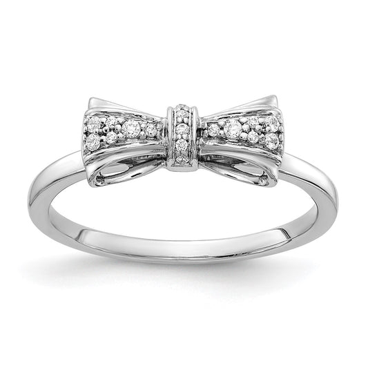Solid 14k White Gold Simulated CZ Bow Ring