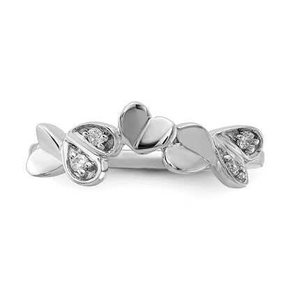14k White Gold Real Diamond Fancy Hearts Ring