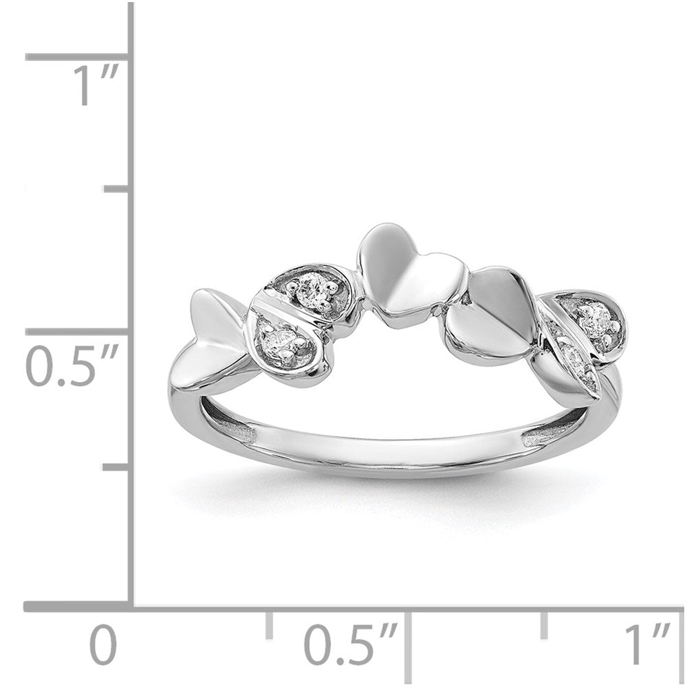 14k White Gold Real Diamond Fancy Hearts Ring