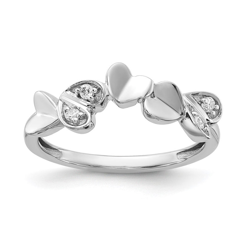 14k White Gold Real Diamond Fancy Hearts Ring