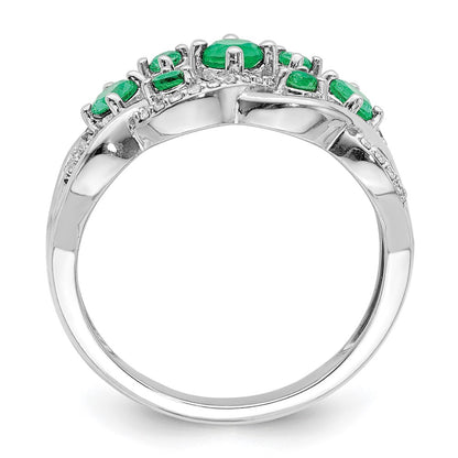 14k White Gold Real Diamond and Emerald Fancy Ring