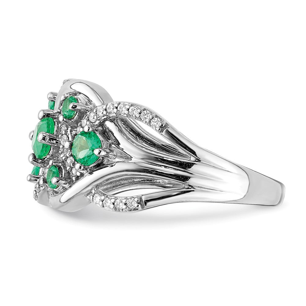 14k White Gold Real Diamond and Emerald Fancy Ring