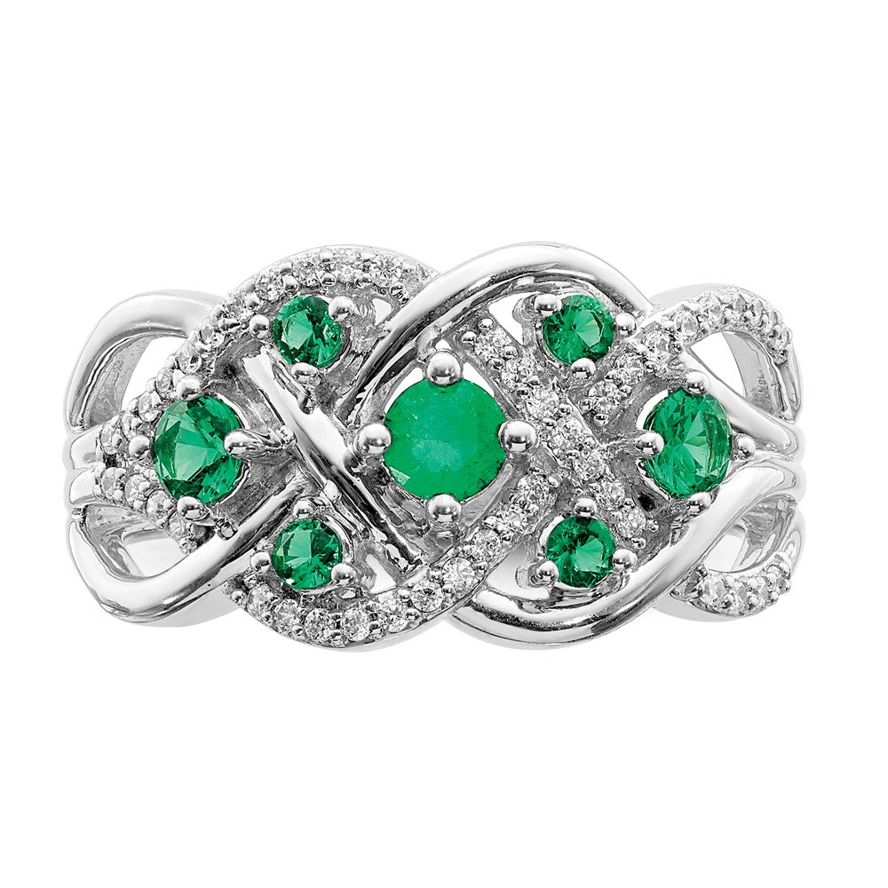 14k White Gold Real Diamond and Emerald Fancy Ring
