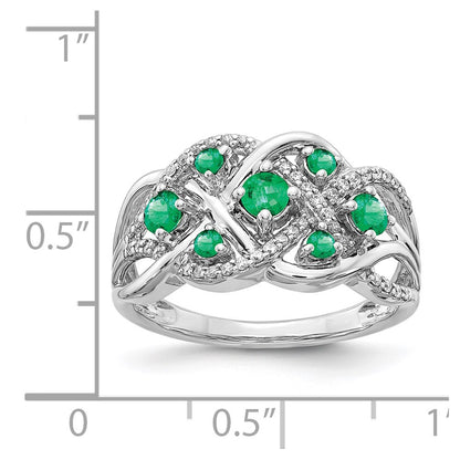 14k White Gold Real Diamond and Emerald Fancy Ring