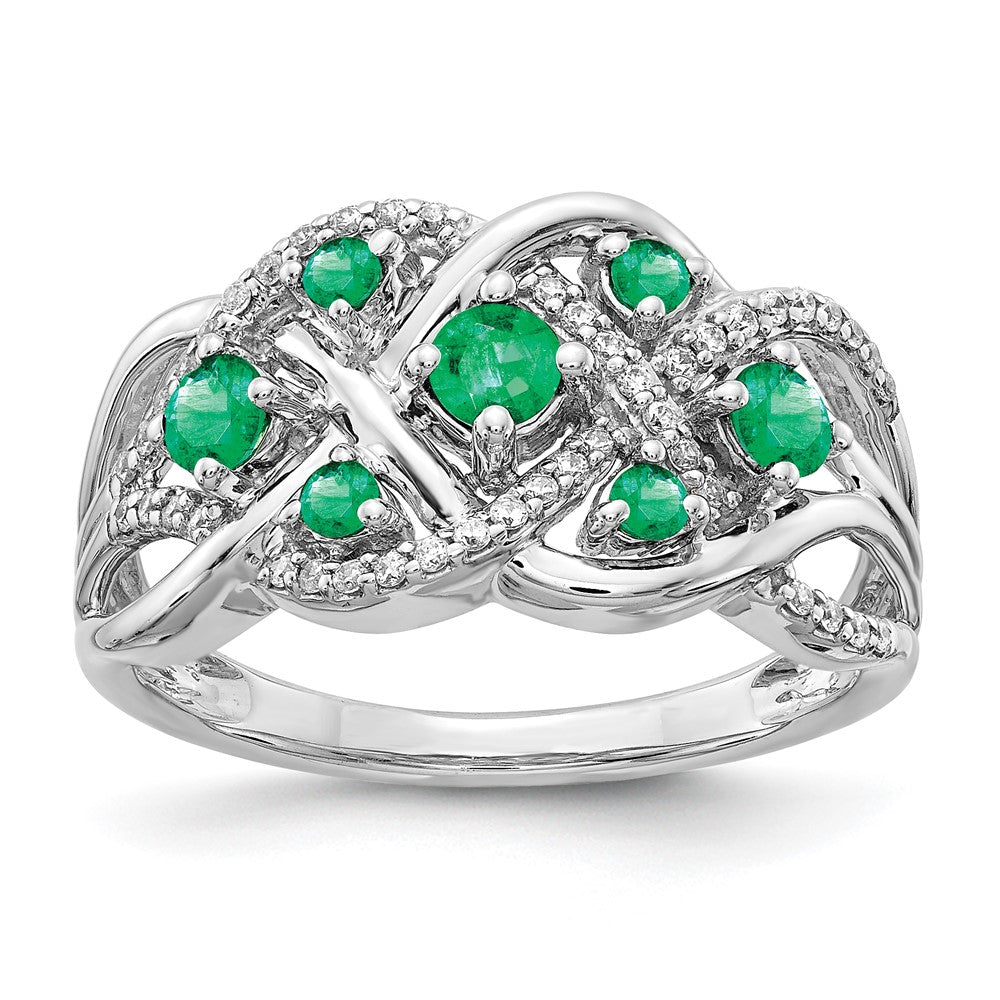 14k White Gold Real Diamond and Emerald Fancy Ring