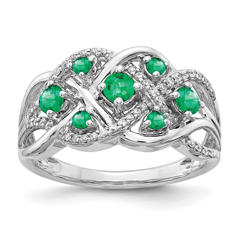 14k White Gold Real Diamond and Emerald Fancy Ring