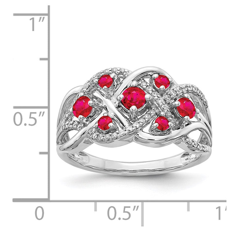 14k White Gold Real Diamond and Ruby Fancy Ring