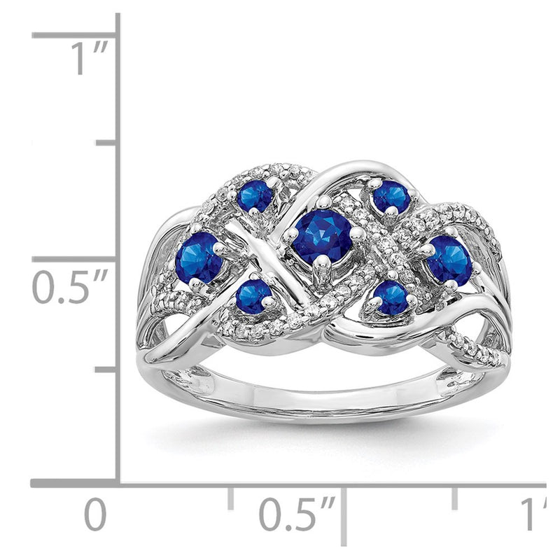 14k White Gold Real Diamond and Sapphire Fancy Ring