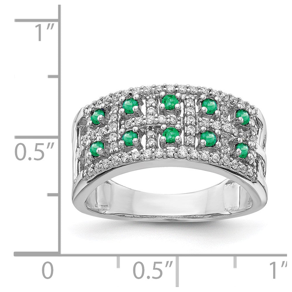 14k White Gold Real Diamond & Emerald Fancy Ring