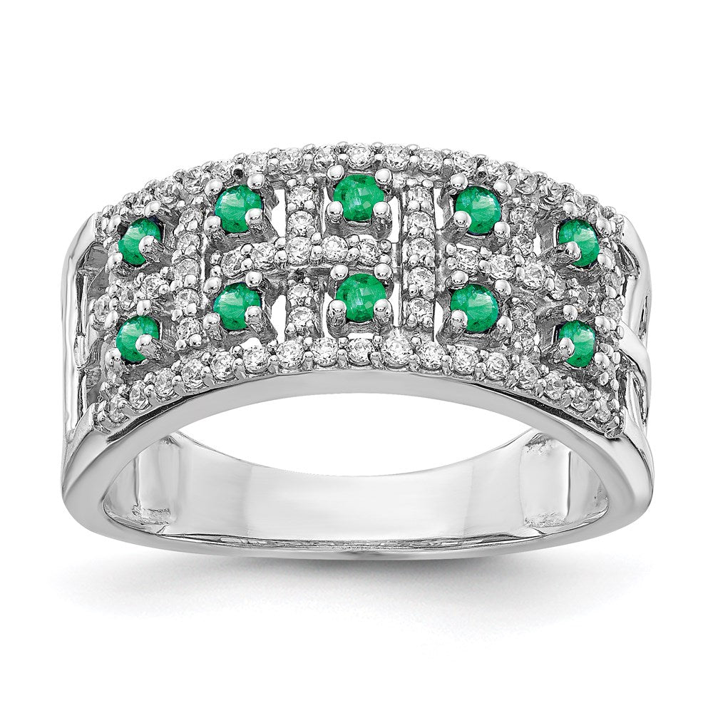 14k White Gold Real Diamond & Emerald Fancy Ring