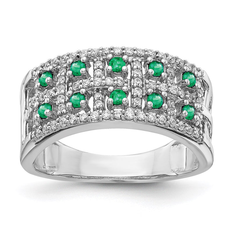 14k White Gold Real Diamond & Emerald Fancy Ring