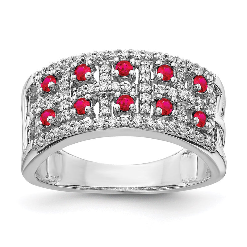 14k White Gold Real Diamond & Ruby Fancy Ring