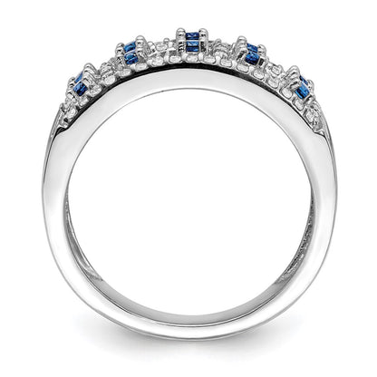 14k White Gold Real Diamond and Sapphire Fancy Ring