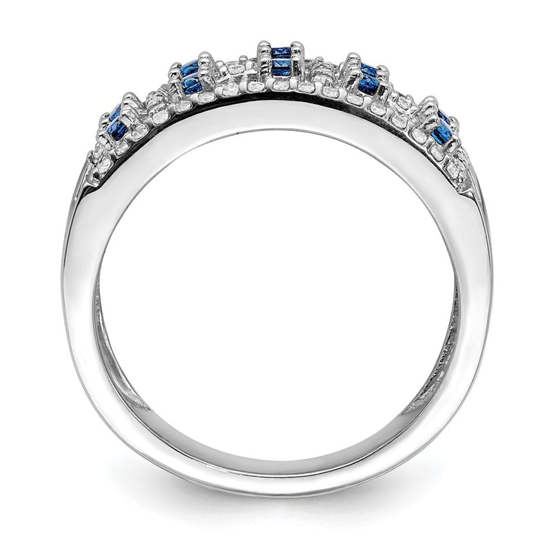 14k White Gold Real Diamond and Sapphire Fancy Ring