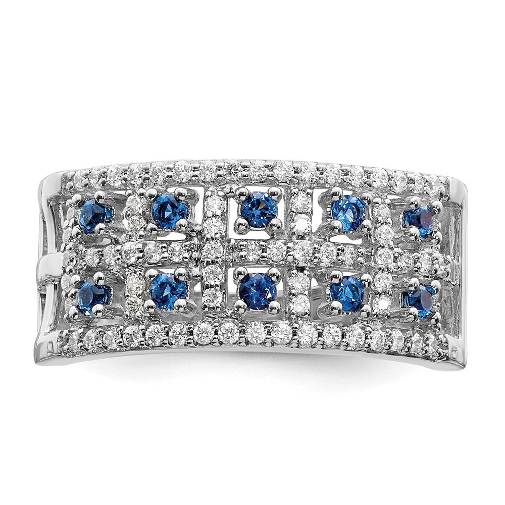 14k White Gold Real Diamond and Sapphire Fancy Ring