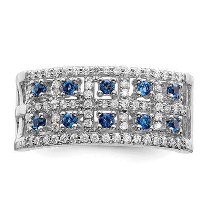 14k White Gold Real Diamond and Sapphire Fancy Ring