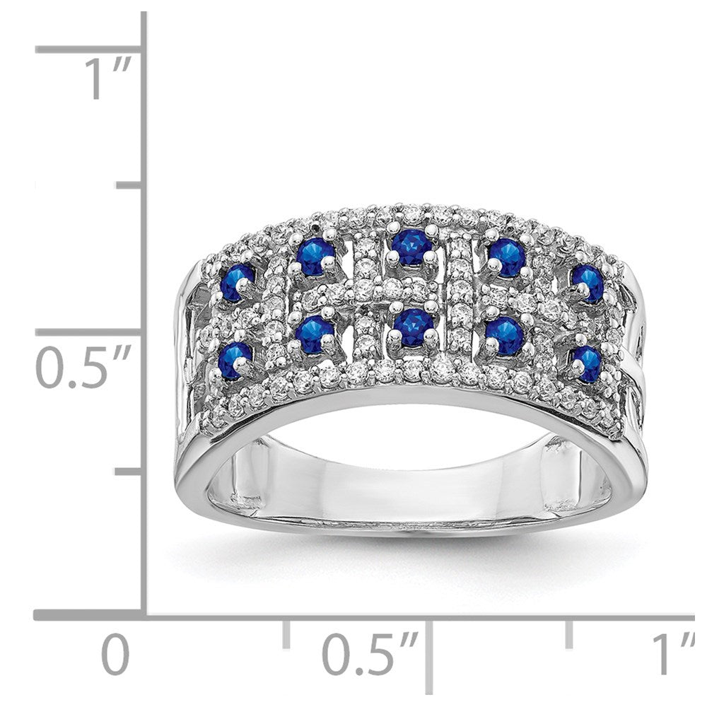 14k White Gold Real Diamond and Sapphire Fancy Ring