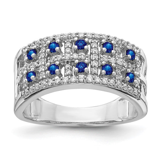 Solid 14k White Gold Simulated CZ and Sapphire Fancy Ring