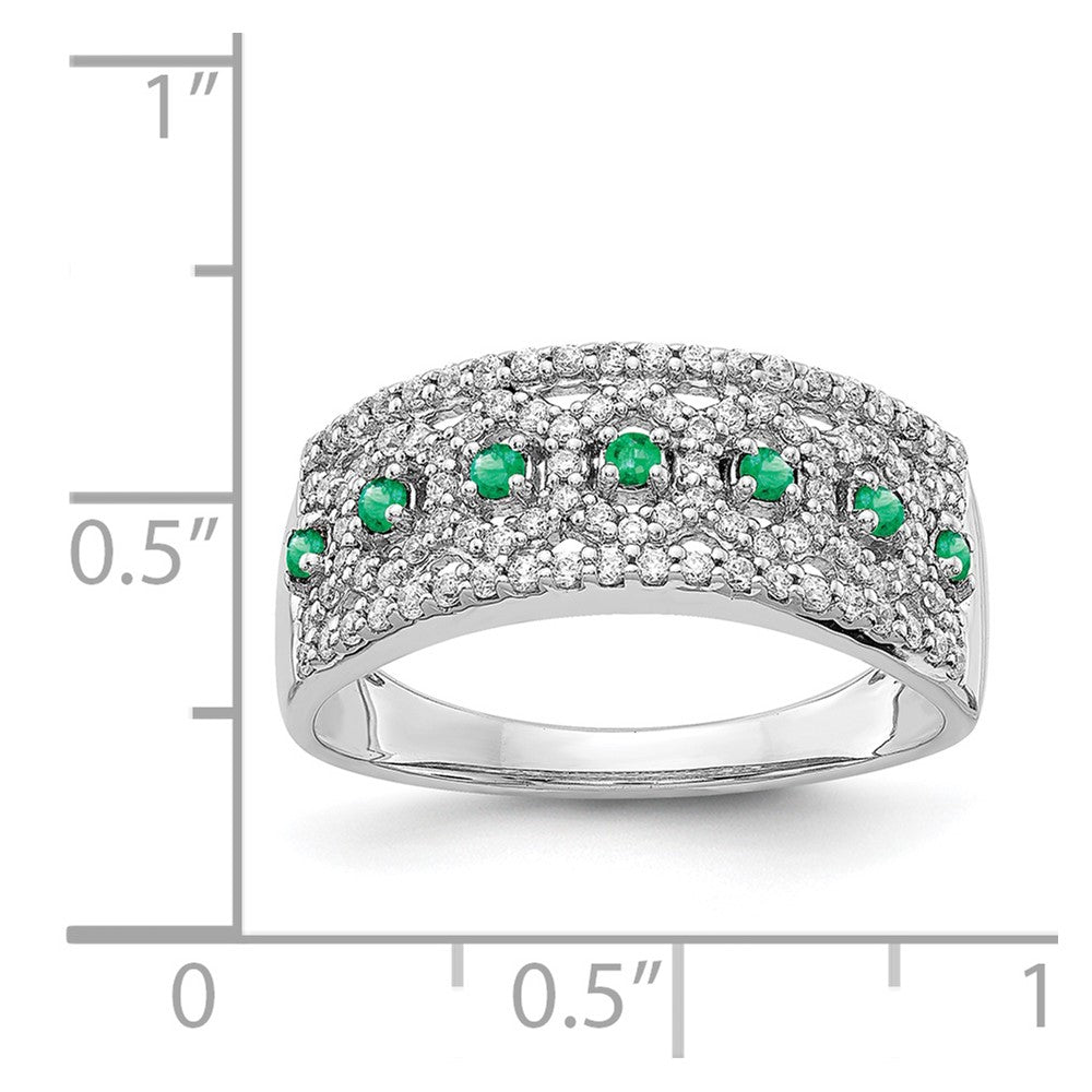 14k White Gold Real Diamond & Emerald Fancy Ring