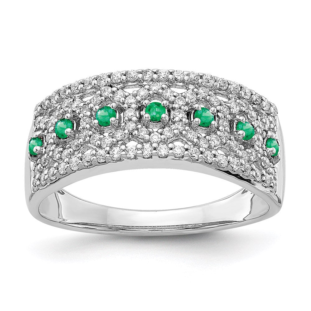 14k White Gold Real Diamond & Emerald Fancy Ring