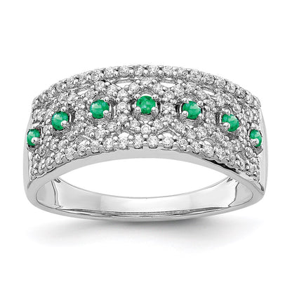 14k White Gold Real Diamond & Emerald Fancy Ring