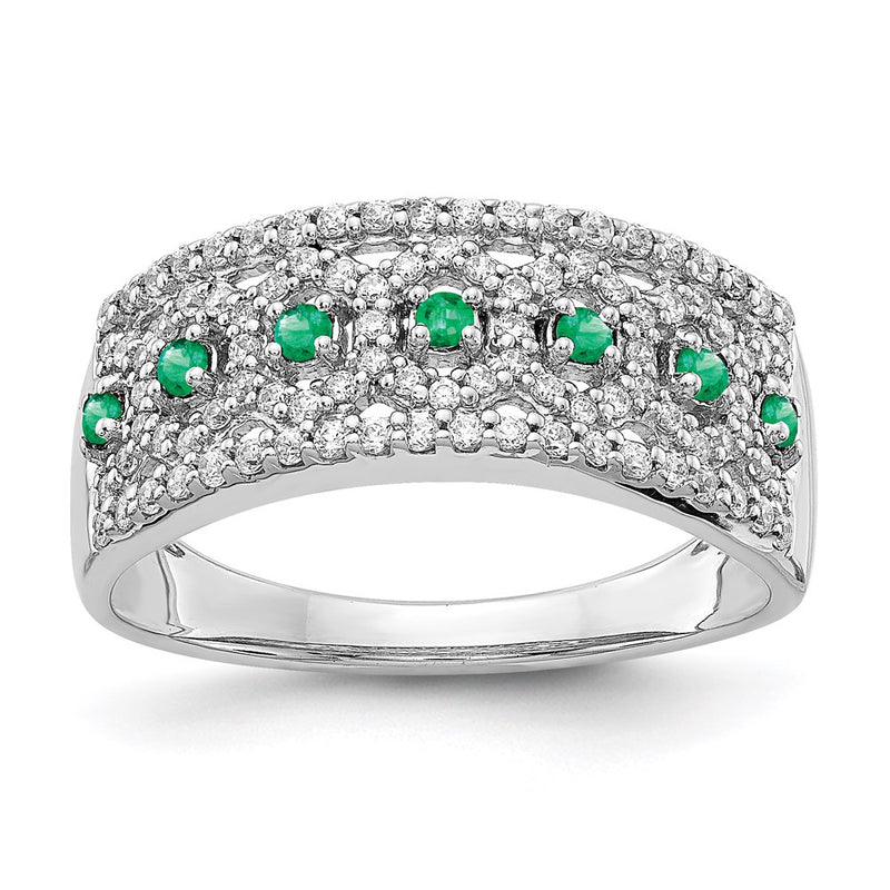 14k White Gold Real Diamond & Emerald Fancy Ring