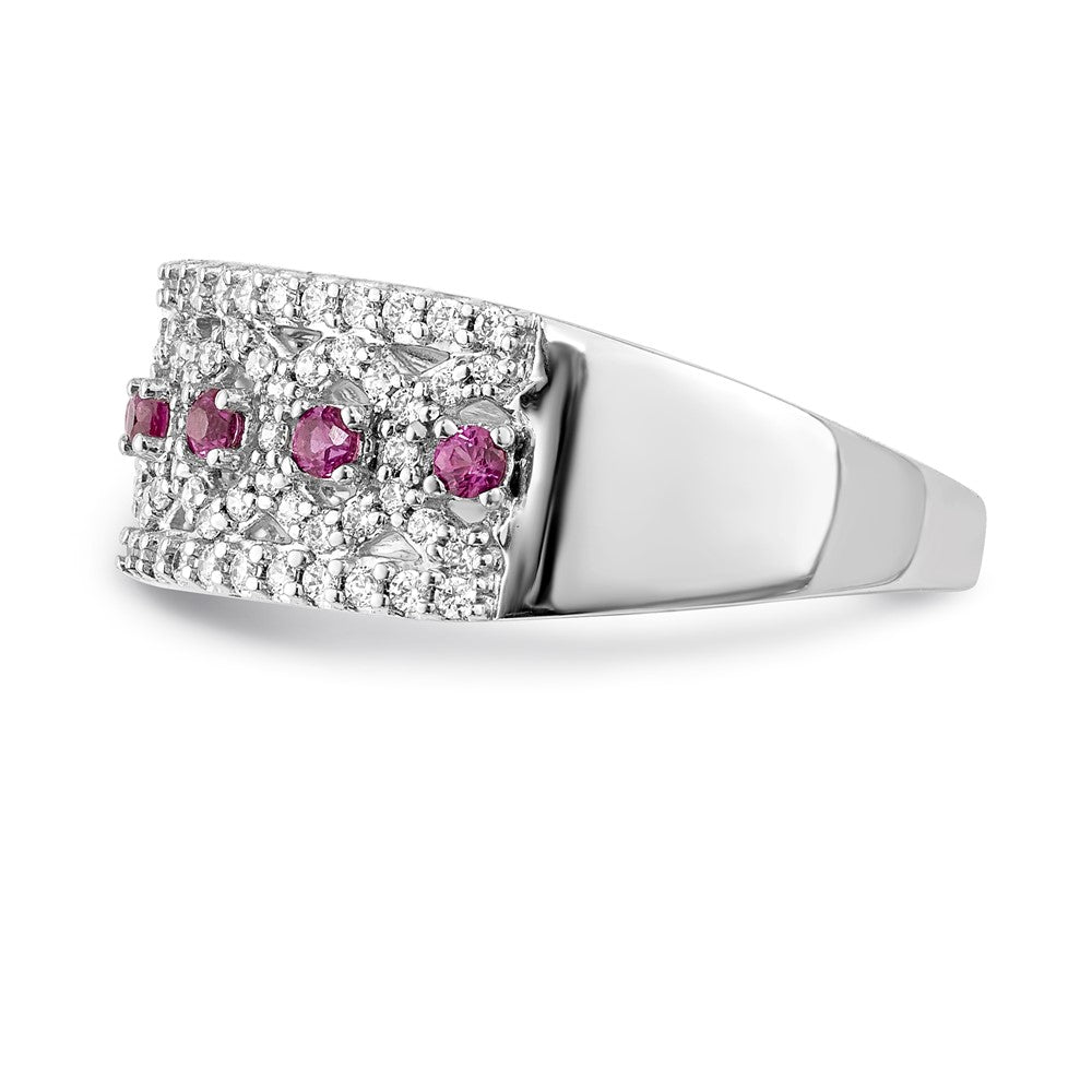 14k White Gold Real Diamond & Ruby Fancy Ring
