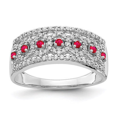 14k White Gold Real Diamond & Ruby Fancy Ring