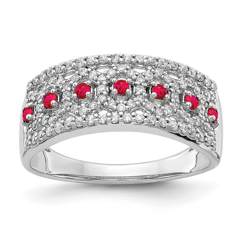 14k White Gold Real Diamond & Ruby Fancy Ring