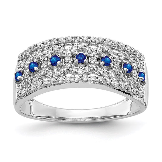 14k White Gold Real Diamond & Sapphire Fancy Ring