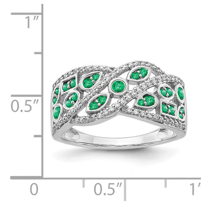 14k White Gold Real Diamond & Emerald Fancy Ring