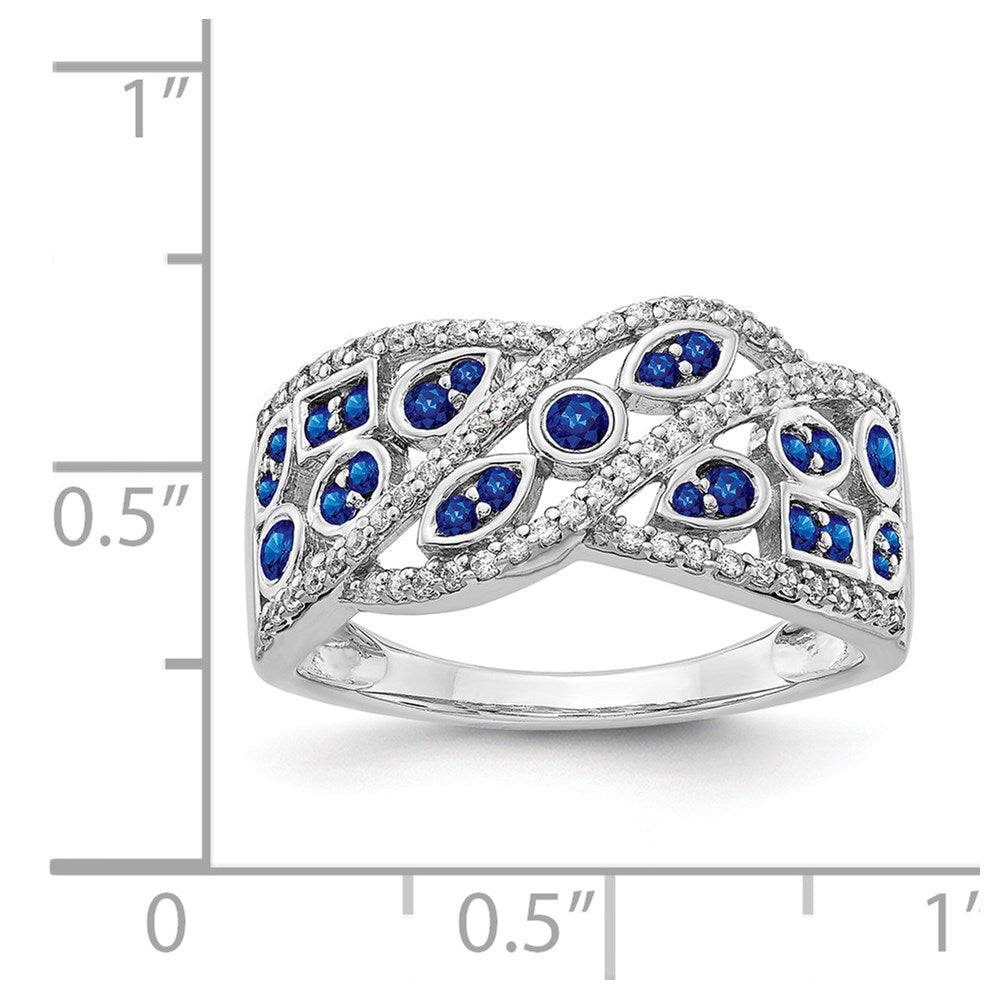 14k White Gold Real Diamond and Sapphire Fancy Ring