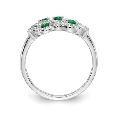 14k White Gold Real Diamond & Emerald Fancy Ring