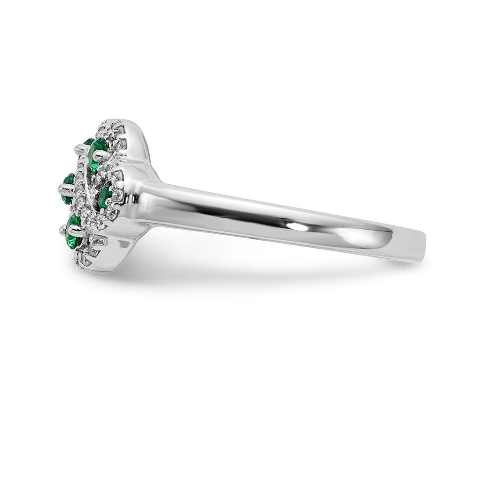 14k White Gold Real Diamond & Emerald Fancy Ring