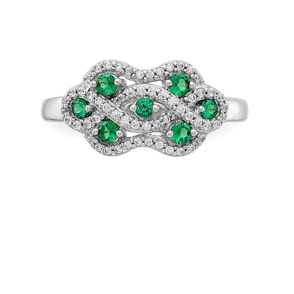 14k White Gold Real Diamond & Emerald Fancy Ring