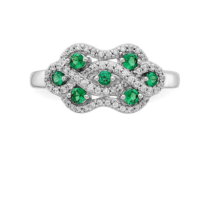 14k White Gold Real Diamond & Emerald Fancy Ring