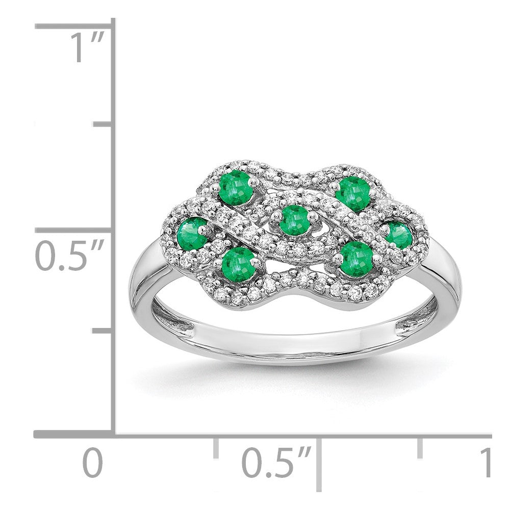 14k White Gold Real Diamond & Emerald Fancy Ring