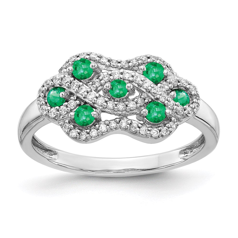 14k White Gold Real Diamond & Emerald Fancy Ring