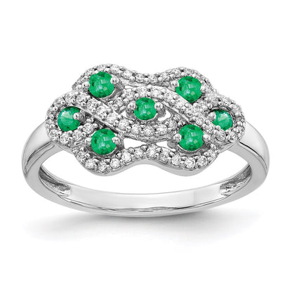 14k White Gold Real Diamond & Emerald Fancy Ring