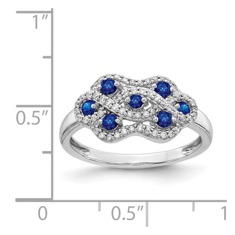 14k White Gold Real Diamond and Sapphire Fancy Ring