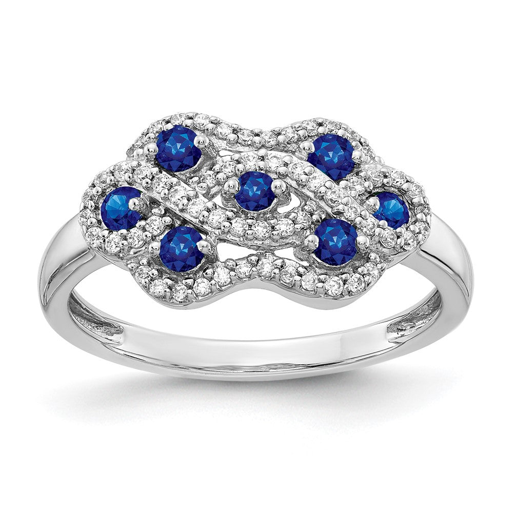 14k White Gold Real Diamond and Sapphire Fancy Ring
