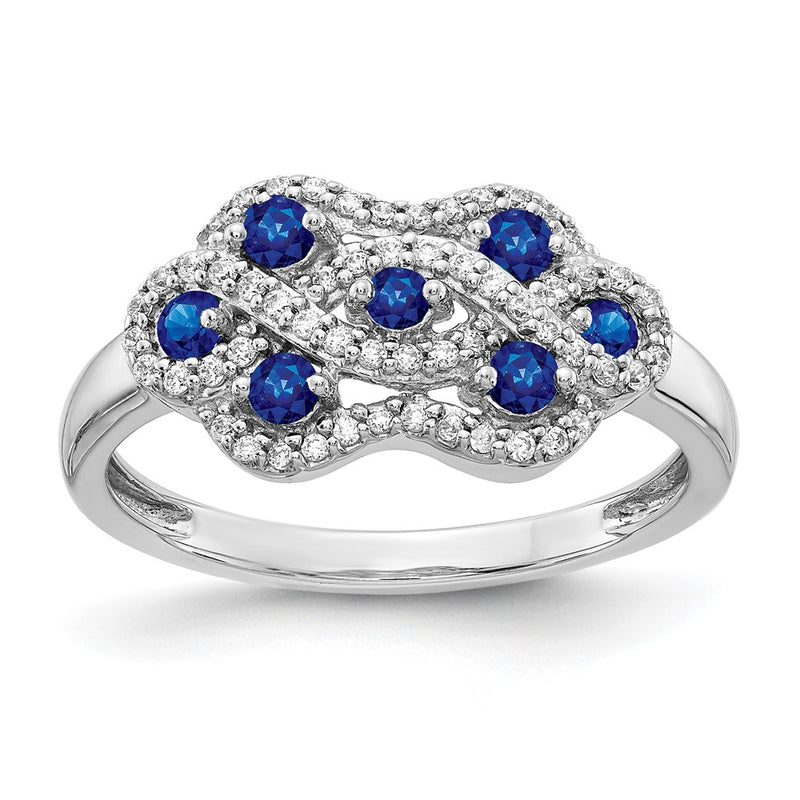 14k White Gold Real Diamond and Sapphire Fancy Ring