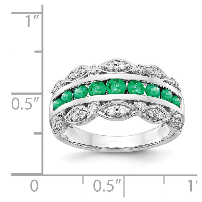 14k White Gold Real Diamond and Emerald Fancy Ring