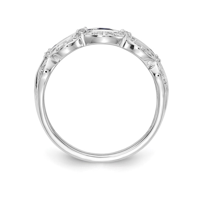 14k White Gold Real Diamond and Sapphire Fancy Ring