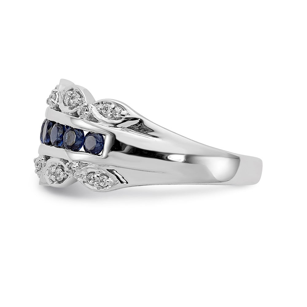 14k White Gold Real Diamond and Sapphire Fancy Ring