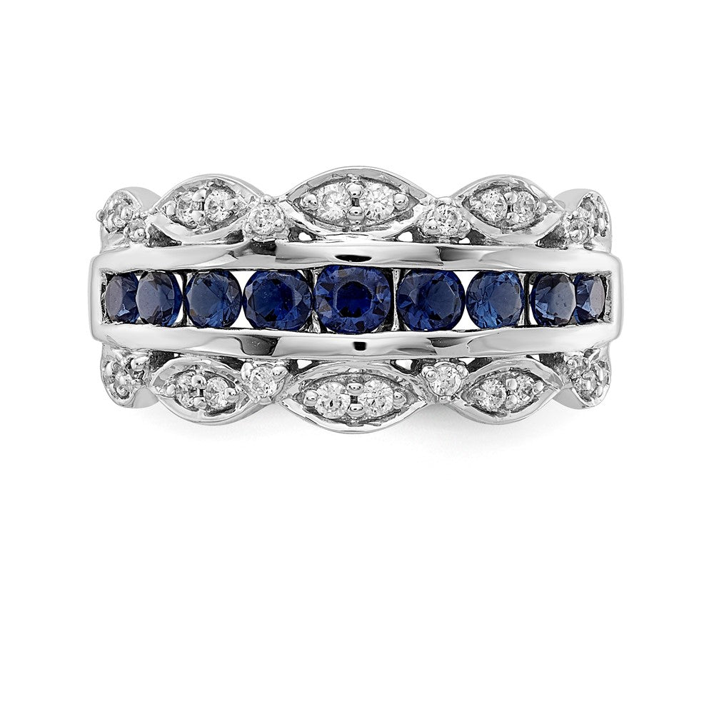 14k White Gold Real Diamond and Sapphire Fancy Ring